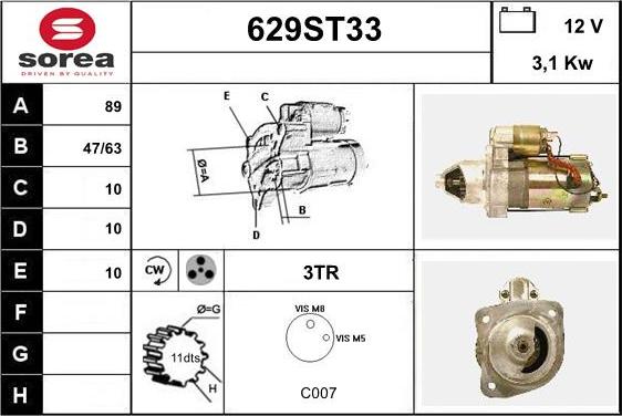 STARTCAR 629ST33 - Starteris adetalas.lv