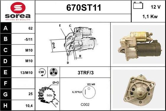 STARTCAR 670ST11 - Starteris adetalas.lv