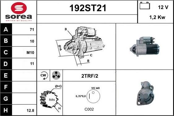 STARTCAR 192ST21 - Starteris adetalas.lv