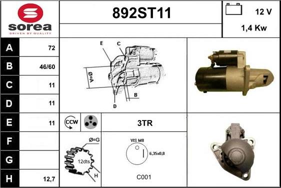 STARTCAR 892ST11 - Starteris adetalas.lv