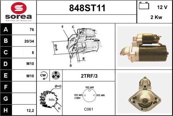 STARTCAR 848ST11 - Starteris adetalas.lv