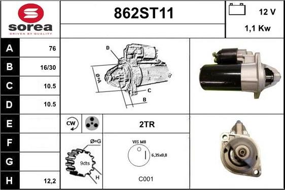 STARTCAR 862ST11 - Starteris adetalas.lv