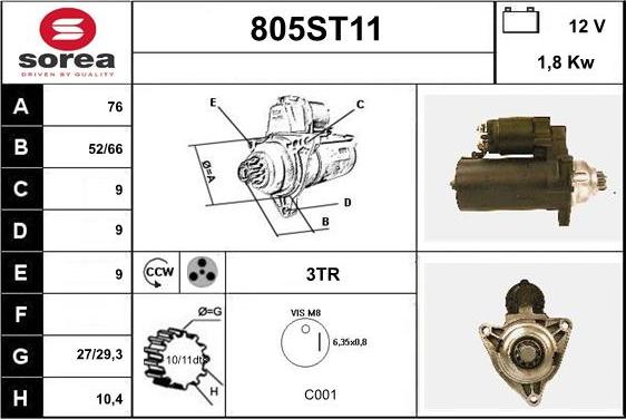 STARTCAR 805ST11 - Starteris adetalas.lv