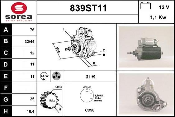 STARTCAR 839ST11 - Starteris adetalas.lv