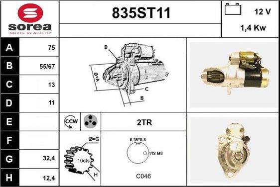 STARTCAR 835ST11 - Starteris adetalas.lv