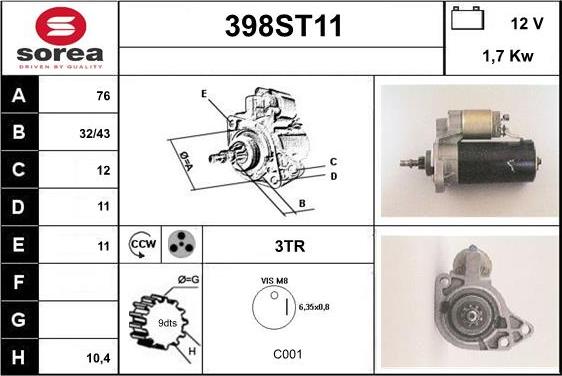 STARTCAR 398ST11 - Starteris adetalas.lv