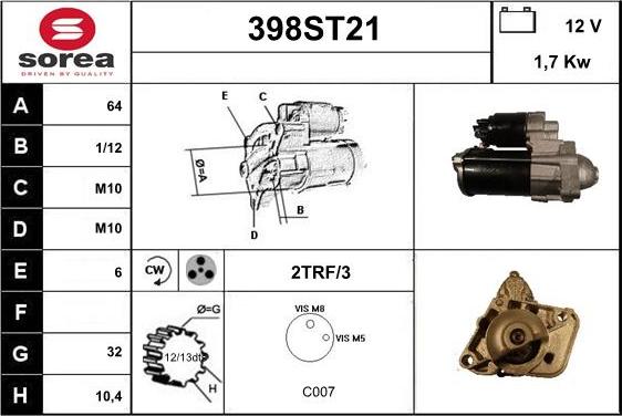 STARTCAR 398ST21 - Starteris adetalas.lv