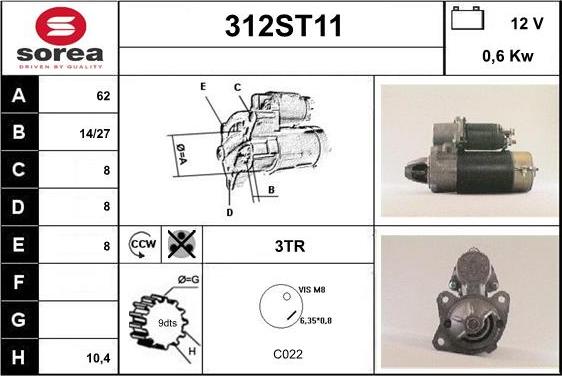 STARTCAR 312ST11 - Starteris adetalas.lv