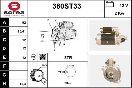 STARTCAR 380ST33 - Starteris adetalas.lv