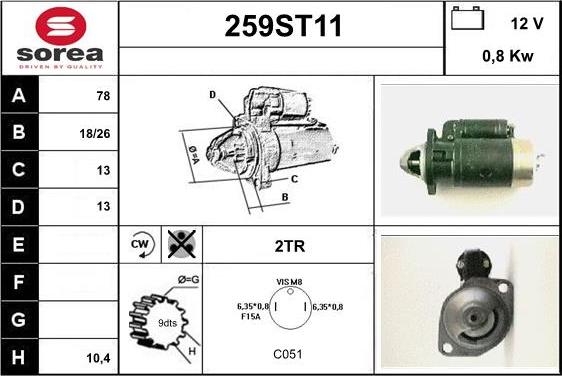 STARTCAR 259ST11 - Starteris adetalas.lv