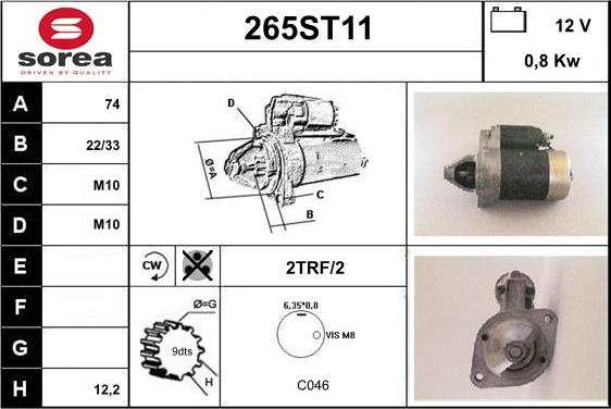 STARTCAR 265ST11 - Starteris adetalas.lv