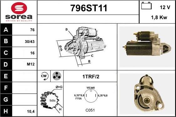 STARTCAR 796ST11 - Starteris adetalas.lv