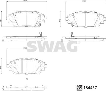 Swag 33 10 9371 - Bremžu uzliku kompl., Disku bremzes adetalas.lv