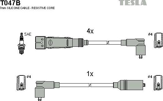 TESLA T047B - Augstsprieguma vadu komplekts adetalas.lv