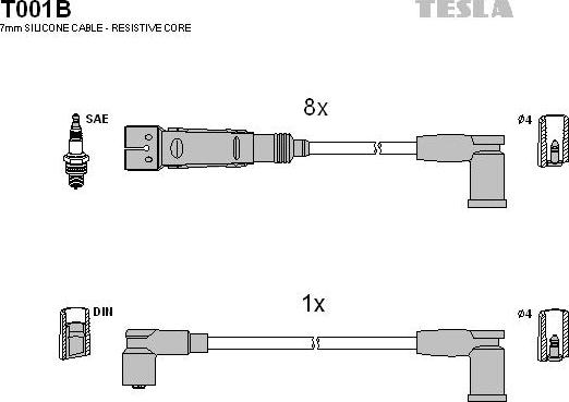 TESLA T001B - Augstsprieguma vadu komplekts adetalas.lv