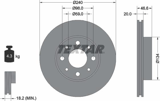 Textar 92090300 - Bremžu diski adetalas.lv