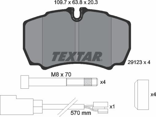 Textar 2912307 - Bremžu uzliku kompl., Disku bremzes adetalas.lv