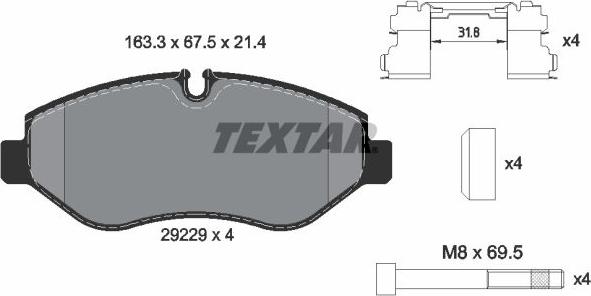 Textar 2922901 - Bremžu uzliku kompl., Disku bremzes adetalas.lv