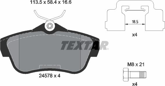 Textar 2457801 - Bremžu uzliku kompl., Disku bremzes adetalas.lv