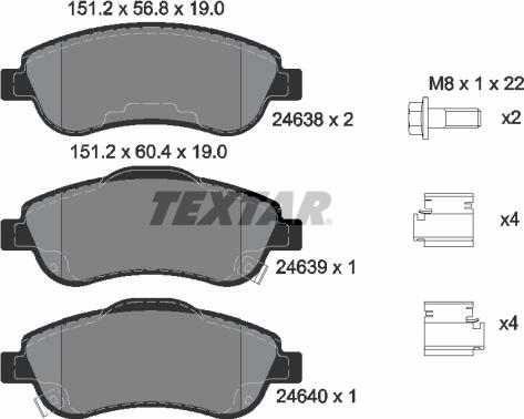 Textar 2463801 - Bremžu uzliku kompl., Disku bremzes adetalas.lv