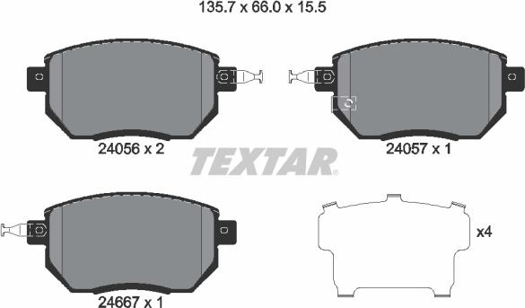 Textar 2405601 - Bremžu uzliku kompl., Disku bremzes adetalas.lv