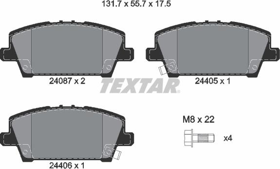 Textar 2408701 - Bremžu uzliku kompl., Disku bremzes adetalas.lv