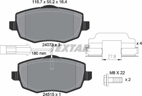 Textar 2407304 - Bremžu uzliku kompl., Disku bremzes adetalas.lv