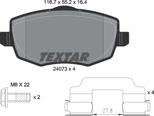 Textar 2407301 - Bremžu uzliku kompl., Disku bremzes adetalas.lv