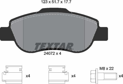 Textar 2407201 - Bremžu uzliku kompl., Disku bremzes adetalas.lv