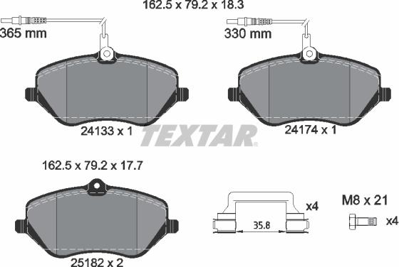 Textar 2413303 - Bremžu uzliku kompl., Disku bremzes adetalas.lv