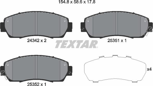 Textar 2434201 - Bremžu uzliku kompl., Disku bremzes adetalas.lv