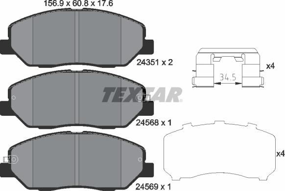 Textar 2435101 - Bremžu uzliku kompl., Disku bremzes adetalas.lv