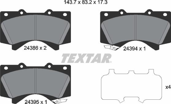 Textar 2438601 - Bremžu uzliku kompl., Disku bremzes adetalas.lv