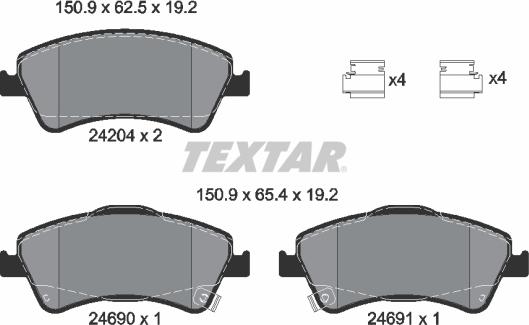 Textar 2420401 - Bremžu uzliku kompl., Disku bremzes adetalas.lv