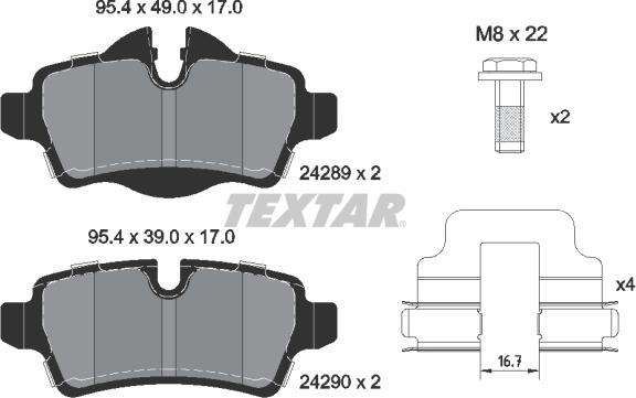 Textar 2428901 - Bremžu uzliku kompl., Disku bremzes adetalas.lv