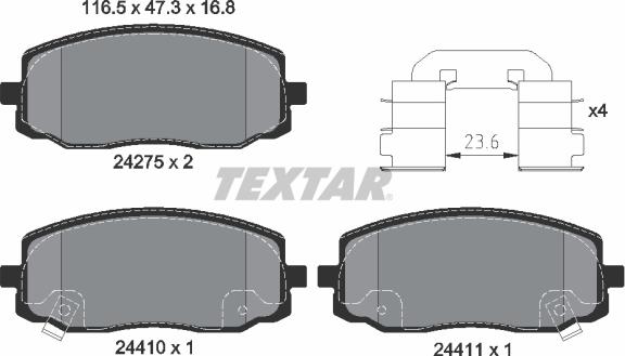 Textar 2427501 - Bremžu uzliku kompl., Disku bremzes adetalas.lv