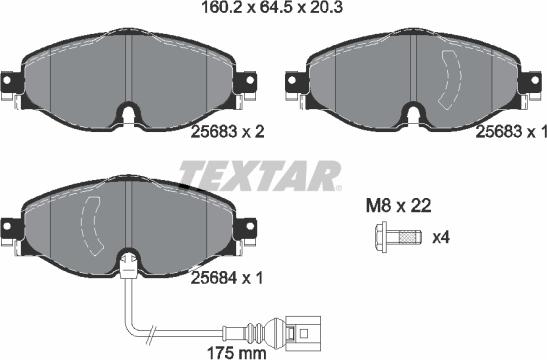 Textar 2568301 - Bremžu uzliku kompl., Disku bremzes adetalas.lv