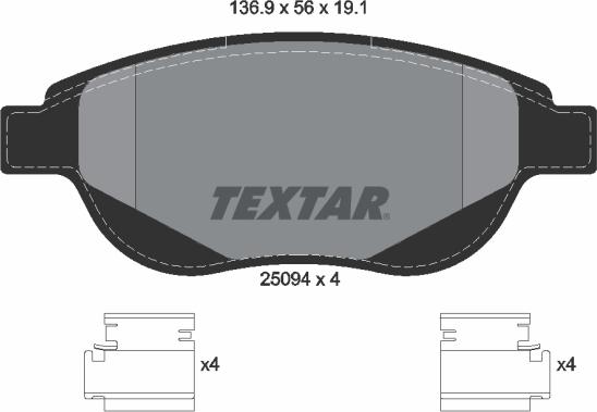 Textar 2509401 - Bremžu uzliku kompl., Disku bremzes adetalas.lv