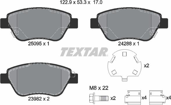 Textar 2509501 - Bremžu uzliku kompl., Disku bremzes adetalas.lv