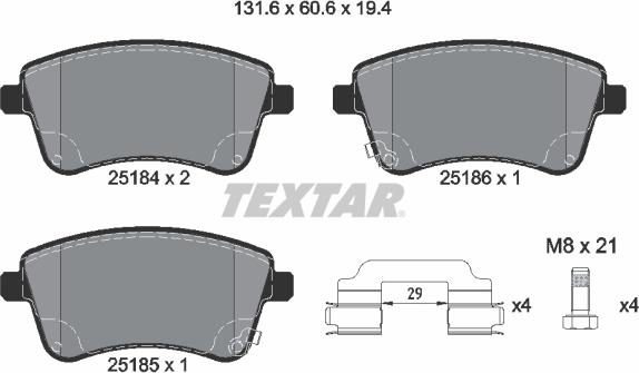 Textar 2518401 - Bremžu uzliku kompl., Disku bremzes adetalas.lv