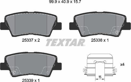 Textar 2533707 - Bremžu uzliku kompl., Disku bremzes adetalas.lv