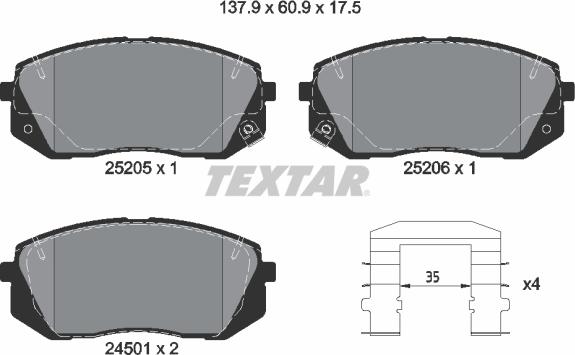 Textar 2520501 - Bremžu uzliku kompl., Disku bremzes adetalas.lv