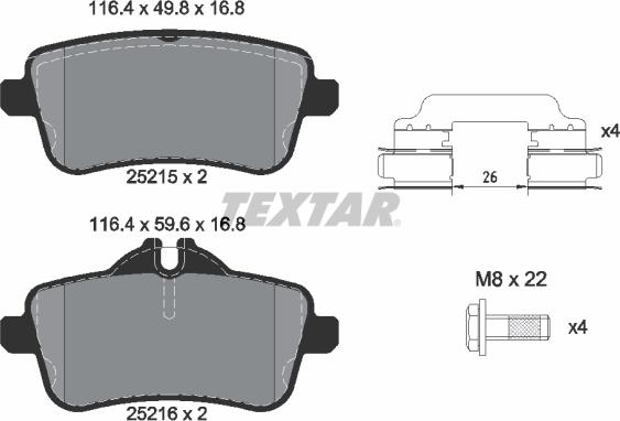 Textar 2521509 - Bremžu uzliku kompl., Disku bremzes adetalas.lv