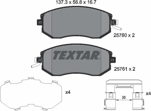 Textar 2576001 - Bremžu uzliku kompl., Disku bremzes adetalas.lv