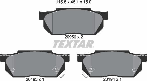 Textar 2095902 - Bremžu uzliku kompl., Disku bremzes adetalas.lv