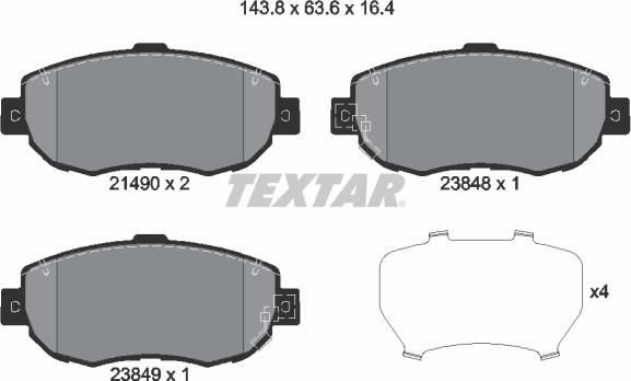 Textar 2149001 - Bremžu uzliku kompl., Disku bremzes adetalas.lv