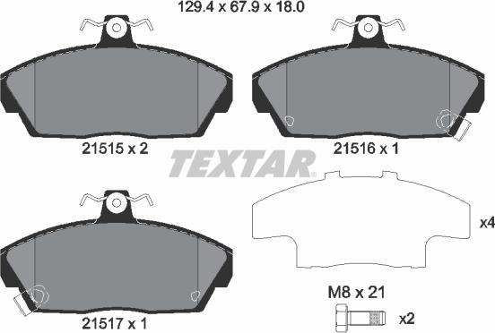 Textar 2151503 - Bremžu uzliku kompl., Disku bremzes adetalas.lv