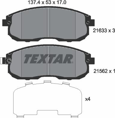 Textar 2163301 - Bremžu uzliku kompl., Disku bremzes adetalas.lv