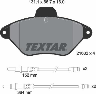 Textar 2163201 - Bremžu uzliku kompl., Disku bremzes adetalas.lv