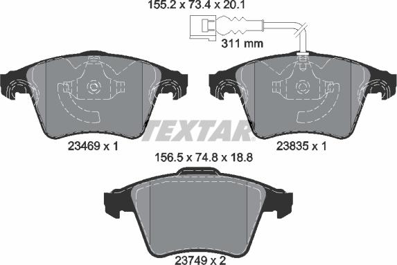 Textar 2346901 - Bremžu uzliku kompl., Disku bremzes adetalas.lv